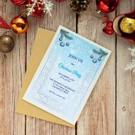 Custom Elegant Blue Luxury Christmas Invitation 招待状