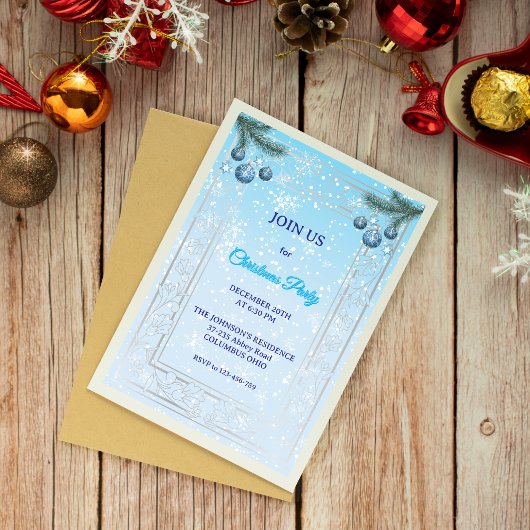 Custom Elegant Blue Luxury Christmas Invitation 招待状