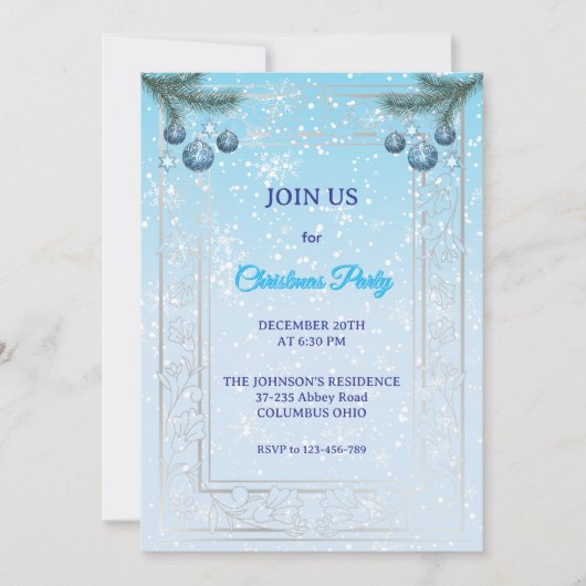 Custom Elegant Blue Luxury Christmas Invitation 招待状 (正面)