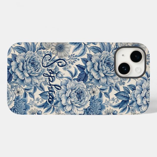 Custom Elegant Boho Chic Blue Blossom Case-Mate iPhoneケース (裏面 (横))