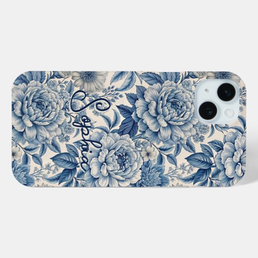 Custom Elegant Boho Chic Blue Blossom Case-Mate iPhoneケース (裏面 (横))