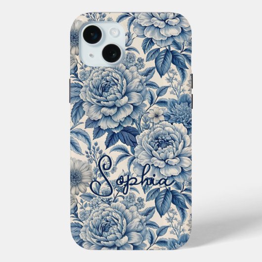 Custom Elegant Boho Chic Blue Blossom Case-Mate iPhoneケース (裏面)