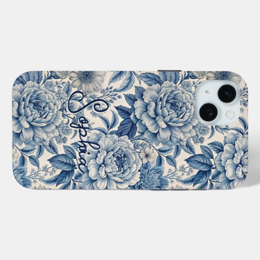 Custom Elegant Boho Chic Blue Blossom Case-Mate iPhoneケース (裏面 (横))