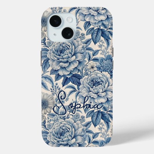 Custom Elegant Boho Chic Blue Blossom Case-Mate iPhoneケース (裏面)