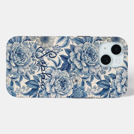 Custom Elegant Boho Chic Blue Blossom Case-Mate iPhoneケース (裏面 (横))