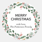 Custom Elegant Christmas Wreath Family Name  ラウンドシール (正面)