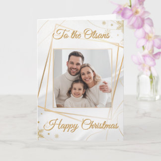 Custom Elegant Gold Family Photo Christmas Card カード