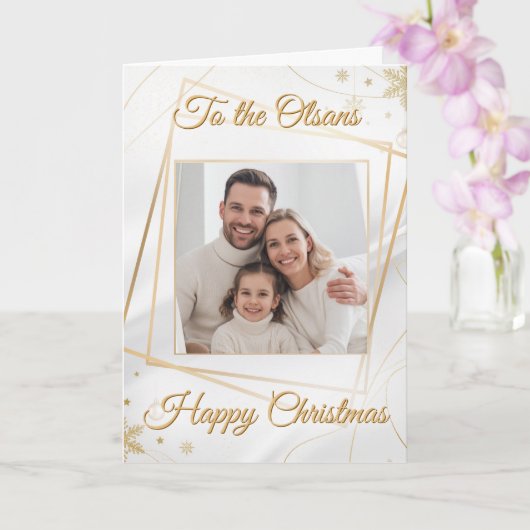 Custom Elegant Gold Family Photo Christmas Card カード (蘭)