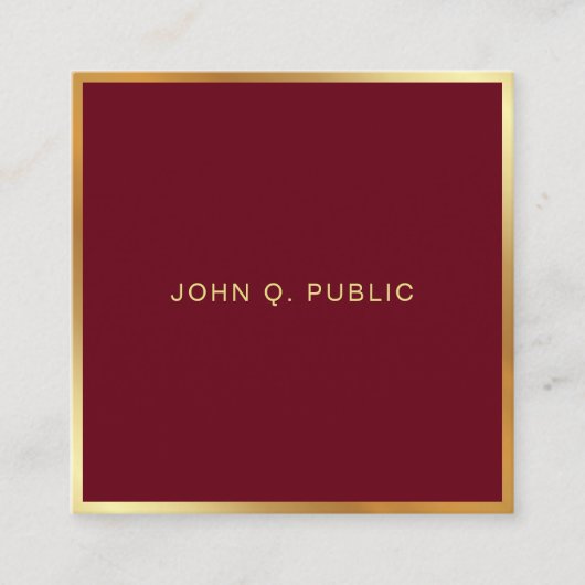 Custom Elegant Gold Text Burgundy Red Luxe Silk スクエア名刺 (正面)