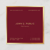 Custom Elegant Gold Text Burgundy Red Luxe Silk スクエア名刺 (裏面)