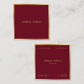 Custom Elegant Gold Text Burgundy Red Luxe Silk スクエア名刺 (正面/裏面)