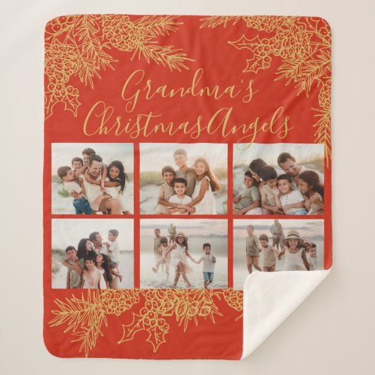 Custom Elegant Grandma's Christmas Photo Collage シェルパブランケット (正面)