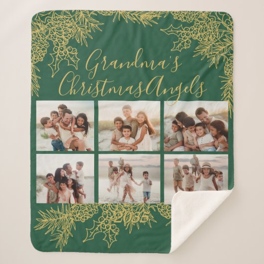 Custom Elegant Grandma's Christmas Photo Collage シェルパブランケット (正面)