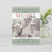 Custom Elegant Green & Pink Photo Christmas Cards シーズンカード (スタンド正面)