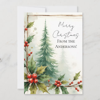 Custom Elegant Holly Pine Christmas Card シーズンカード