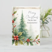 Custom Elegant Holly Pine Christmas Card シーズンカード (スタンド正面)