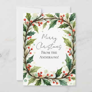 Custom Elegant Holly Pine Christmas Card シーズンカード