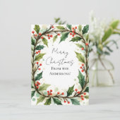 Custom Elegant Holly Pine Christmas Card シーズンカード (スタンド正面)