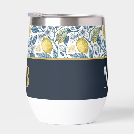 Custom Elegant Mediterranean Lemon Botanical Navy (右面)