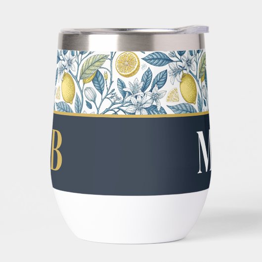Custom Elegant Mediterranean Lemon Botanical Navy (左面)