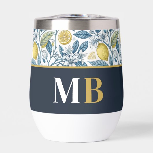 Custom Elegant Mediterranean Lemon Botanical Navy (正面)