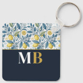 Custom Elegant Mediterranean Lemon Botanical Navy キーホルダー (裏面)