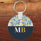 Custom Elegant Mediterranean Lemon Botanical Navy キーホルダー (正面)