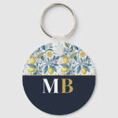 Custom Elegant Mediterranean Lemon Botanical Navy キーホルダー (裏面)