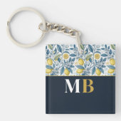 Custom Elegant Mediterranean Lemon Botanical Navy キーホルダー (正面)