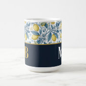 Custom Elegant Mediterranean Lemon Botanical Navy コーヒーマグカップ (中央)