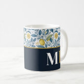 Custom Elegant Mediterranean Lemon Botanical Navy コーヒーマグカップ (正面右)