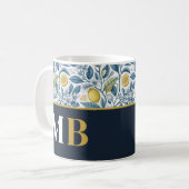 Custom Elegant Mediterranean Lemon Botanical Navy コーヒーマグカップ (正面左)