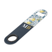 Custom Elegant Mediterranean Lemon Botanical Navy スピード栓抜き (正面アングル)