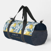 Custom Elegant Mediterranean Lemon Botanical Navy ダッフルバッグ (右コーナー)