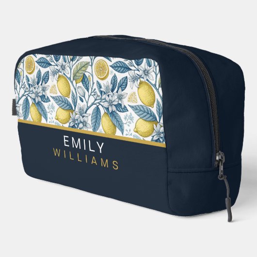 Custom Elegant Mediterranean Lemon Botanical Navy ドップキット (右コーナー)