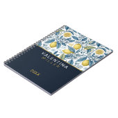 Custom Elegant Mediterranean Lemon Botanical Navy ノートブック (左側)