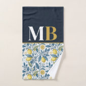 Custom Elegant Mediterranean Lemon Botanical Navy バスタオルセット (ハンドタオル)