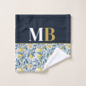 Custom Elegant Mediterranean Lemon Botanical Navy バスタオルセット (ウォッシュタオル)