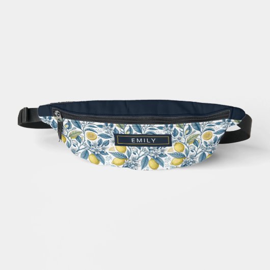 Custom Elegant Mediterranean Lemon Botanical Navy ファニーパック (正面)