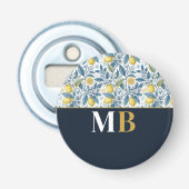 Custom Elegant Mediterranean Lemon Botanical Navy 栓抜き (正面)