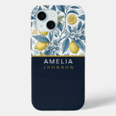 Custom Elegant Mediterranean Lemon Botanical Navy Case-Mate iPhoneケース (裏面)