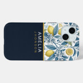 Custom Elegant Mediterranean Lemon Botanical Navy Case-Mate iPhoneケース (裏面 (横))