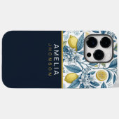 Custom Elegant Mediterranean Lemon Botanical Navy Case-Mate iPhoneケース (裏面 (横))