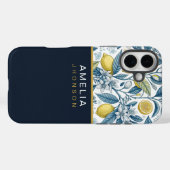 Custom Elegant Mediterranean Lemon Botanical Navy Case-Mate iPhoneケース (裏面 (横))