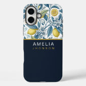Custom Elegant Mediterranean Lemon Botanical Navy Case-Mate iPhoneケース (裏面)