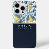 Custom Elegant Mediterranean Lemon Botanical Navy Case-Mate iPhoneケース (裏面)