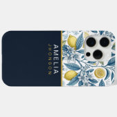 Custom Elegant Mediterranean Lemon Botanical Navy Case-Mate iPhoneケース (裏面 (横))