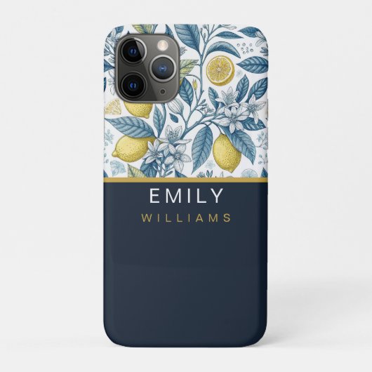 Custom Elegant Mediterranean Lemon Botanical Navy Case-Mate iPhoneケース (裏)