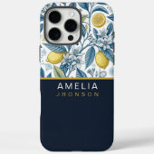 Custom Elegant Mediterranean Lemon Botanical Navy Case-Mate iPhoneケース (裏面)