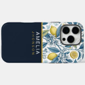Custom Elegant Mediterranean Lemon Botanical Navy Case-Mate iPhoneケース (裏面 (横))